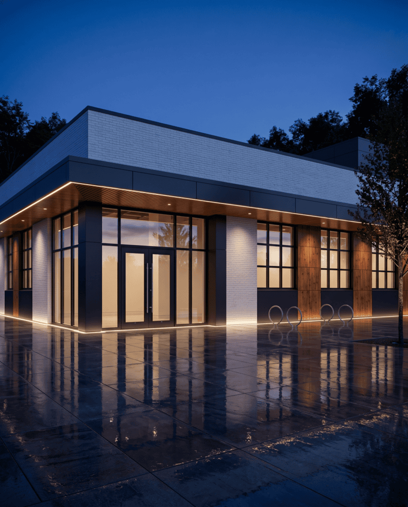 Modern luxury prefab home with large windows built with SIPs panels