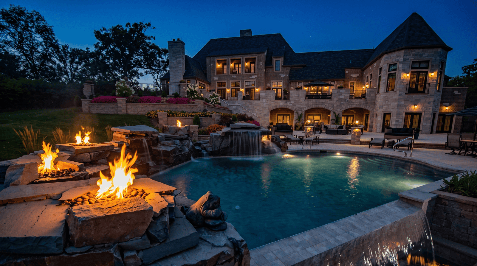 A Struxa luxury pool at dusk